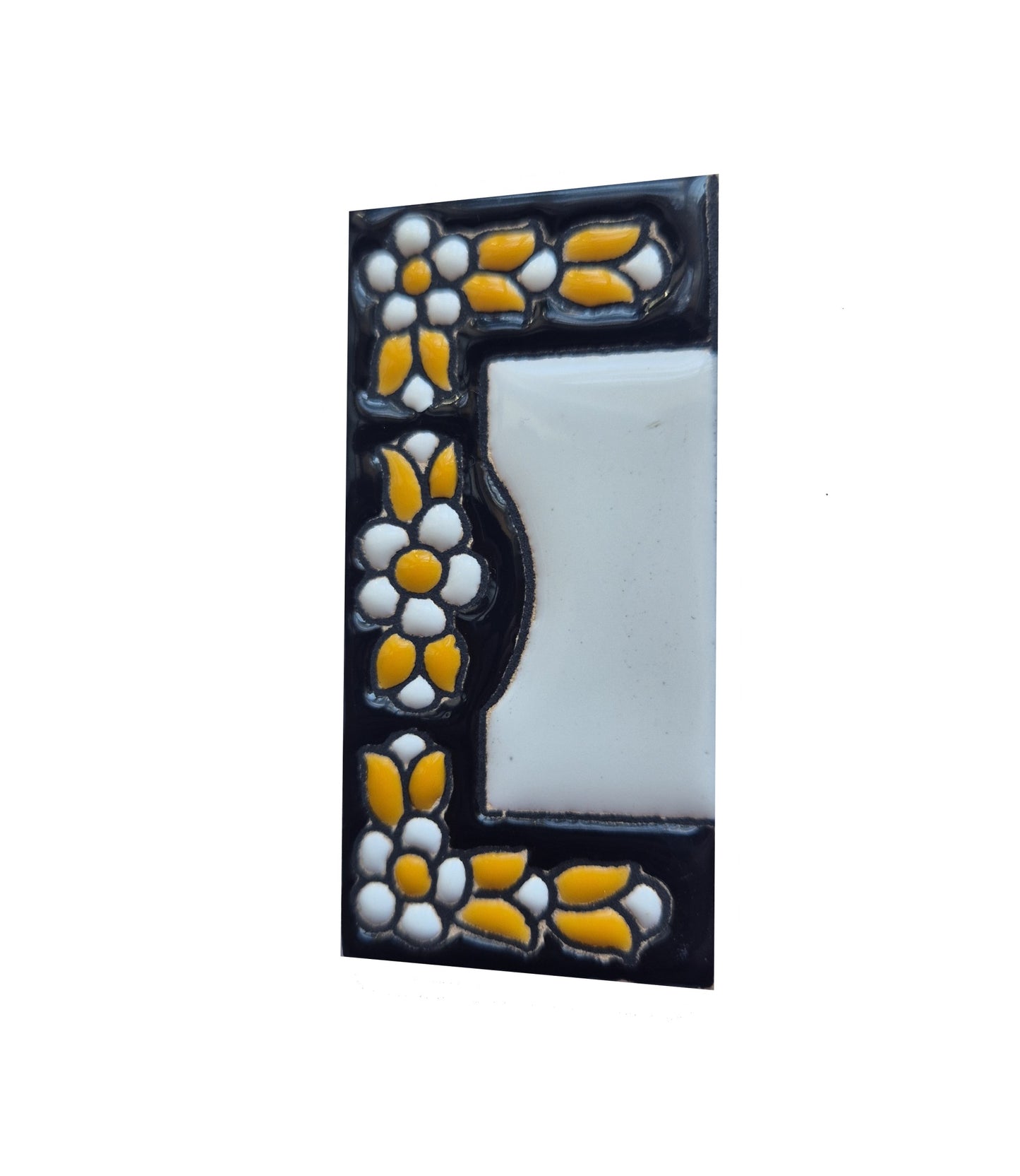 Mini-Floral Hand-painted Ceramic Black Number Tiles 7.5 x 3.5 cm & Metal Frames