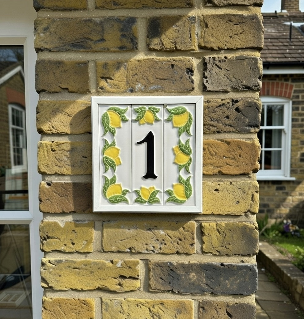 Italian rose & lemon designed ceramic number tiles large and small