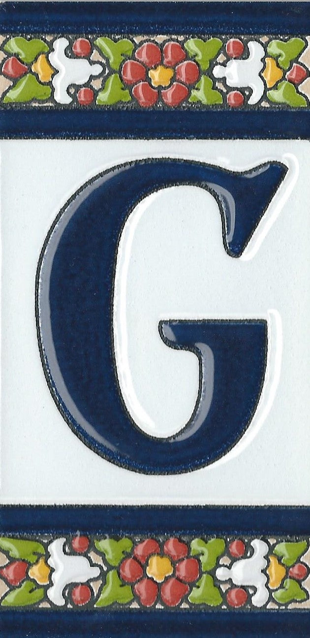 Floral Designed Hand-painted Ceramic Address Number and Letter Tiles 11 x 5.5 cm