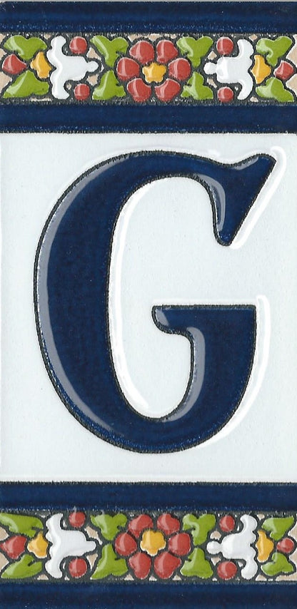 Floral Designed Hand-painted Ceramic Address Number and Letter Tiles 11 x 5.5 cm