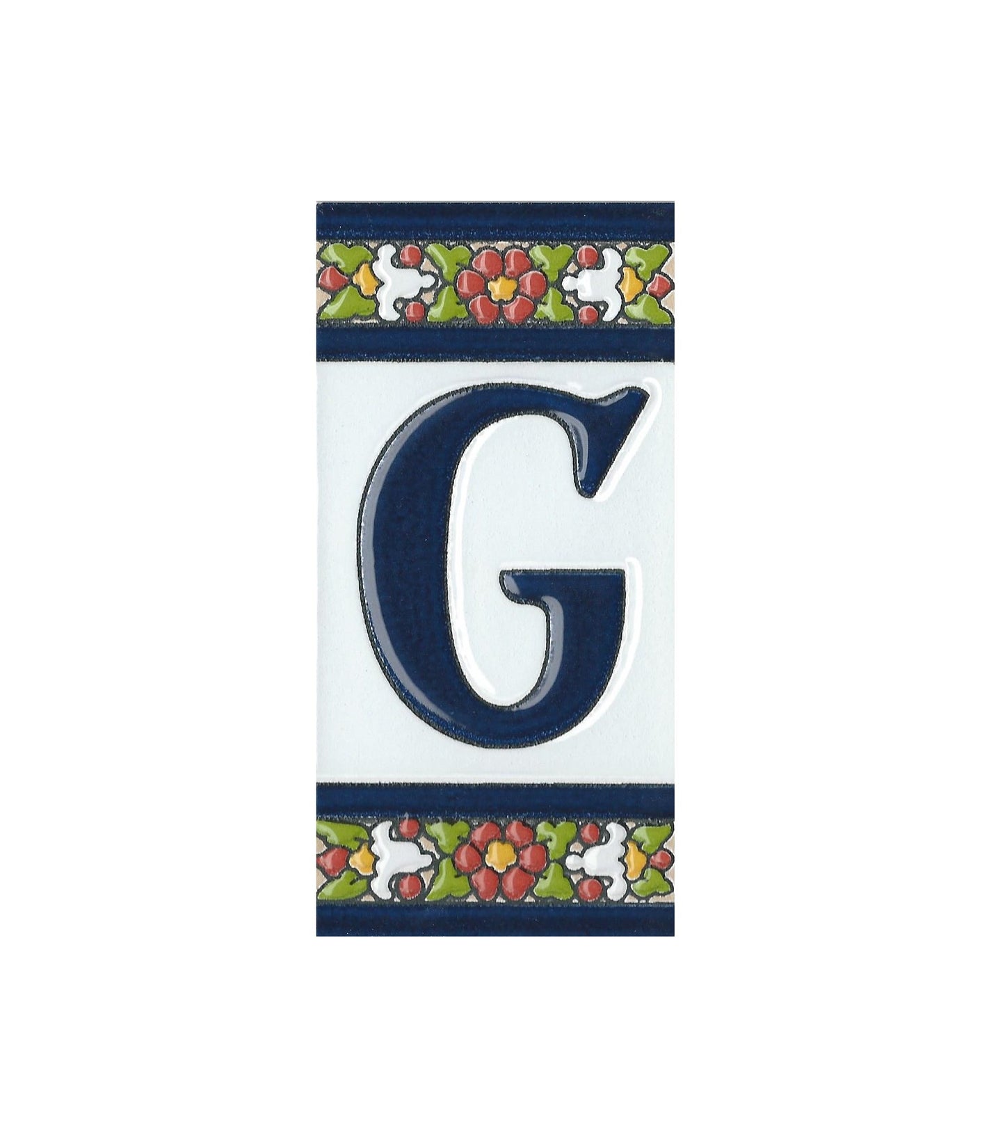 Floral Designed Hand-painted Ceramic House Number Tiles 11 x 5.5 cm
