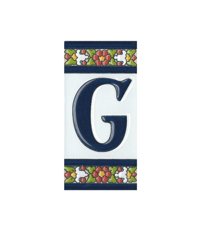 Floral Designed Hand-painted Ceramic House Number Tiles 11 x 5.5 cm