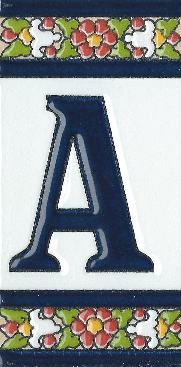 Floral Designed Hand-painted Ceramic Address Number and Letter Tiles 11 x 5.5 cm