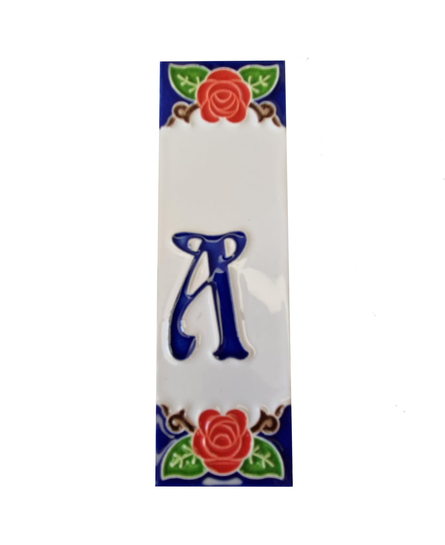 Hand-painted Italian Red Rose Ceramic House Numbers Tiles, Letters 15 x 4.8cm & Frames