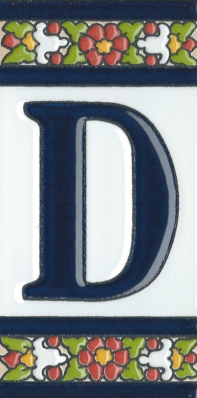 Floral Designed Hand-painted Ceramic Address Number and Letter Tiles 11 x 5.5 cm