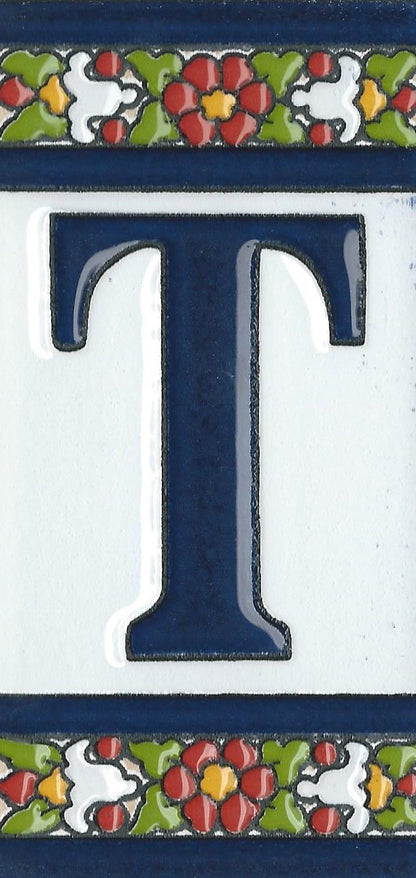 Floral Designed Hand-painted Ceramic Address Number and Letter Tiles 11 x 5.5 cm