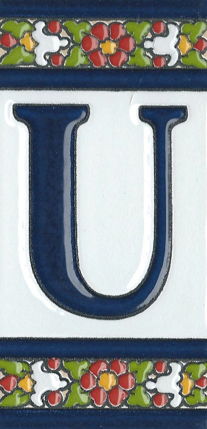 Floral Designed Hand-painted Ceramic Address Number and Letter Tiles 11 x 5.5 cm