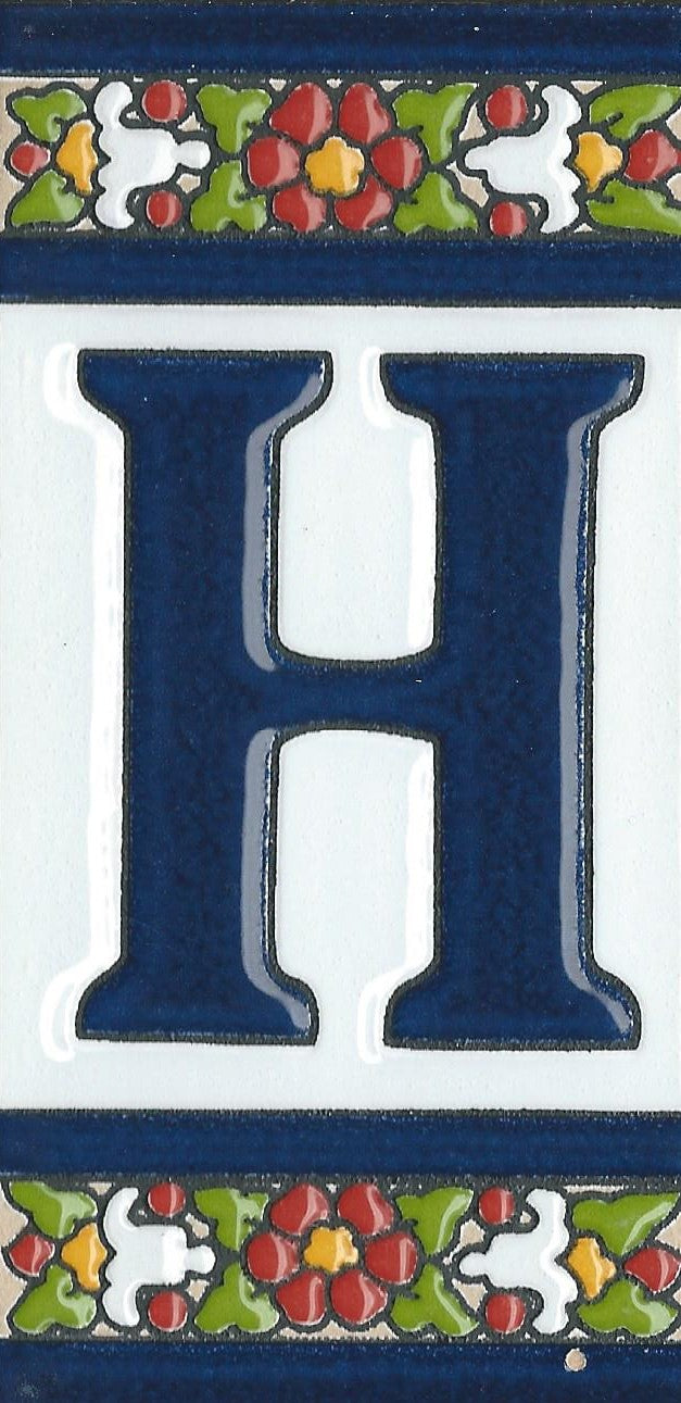 Floral Designed Hand-painted Ceramic Address Number and Letter Tiles 11 x 5.5 cm