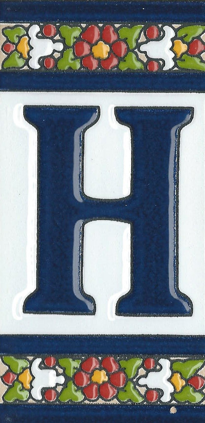 Floral Designed Hand-painted Ceramic Address Number and Letter Tiles 11 x 5.5 cm