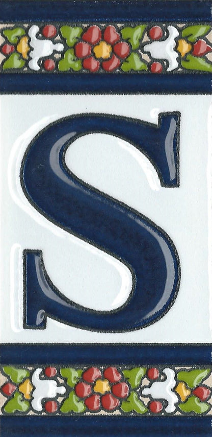 Floral Designed Hand-painted Ceramic Address Number and Letter Tiles 11 x 5.5 cm