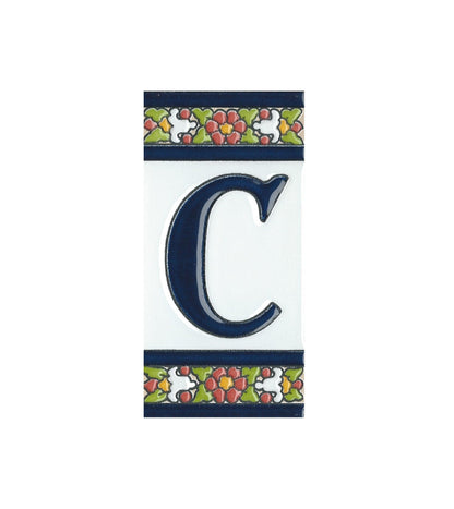 Floral Designed Hand-painted Ceramic House Number Tiles 11 x 5.5 cm