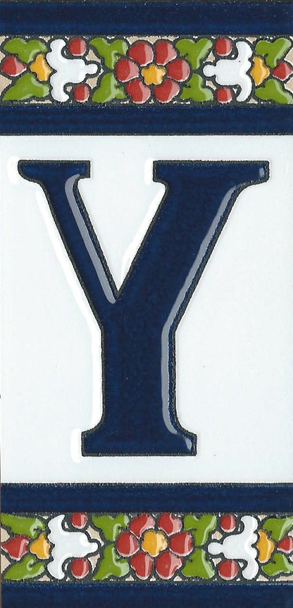 Floral Designed Hand-painted Ceramic Address Number and Letter Tiles 11 x 5.5 cm