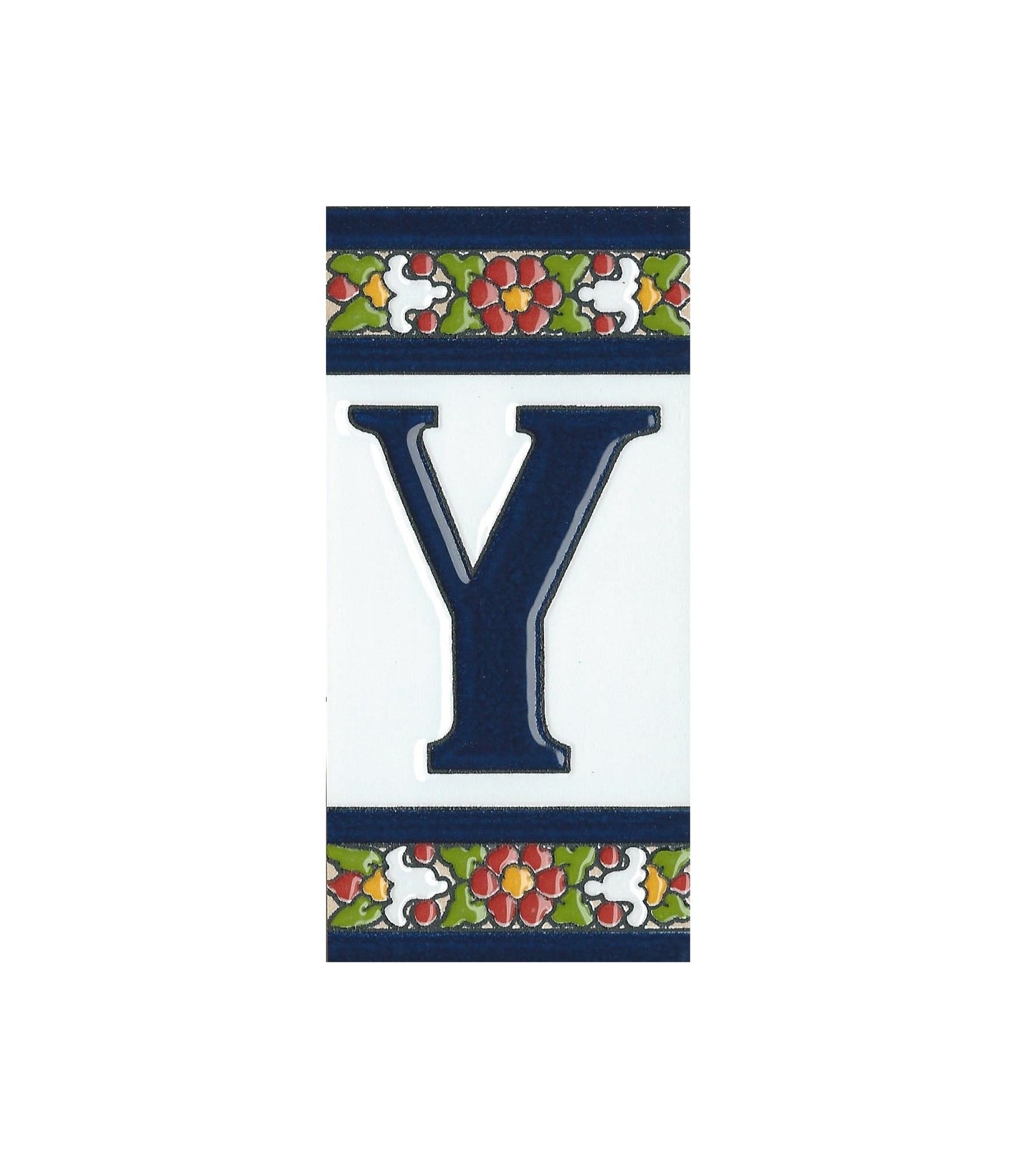 Floral Designed Hand-painted Ceramic House Number Tiles 11 x 5.5 cm