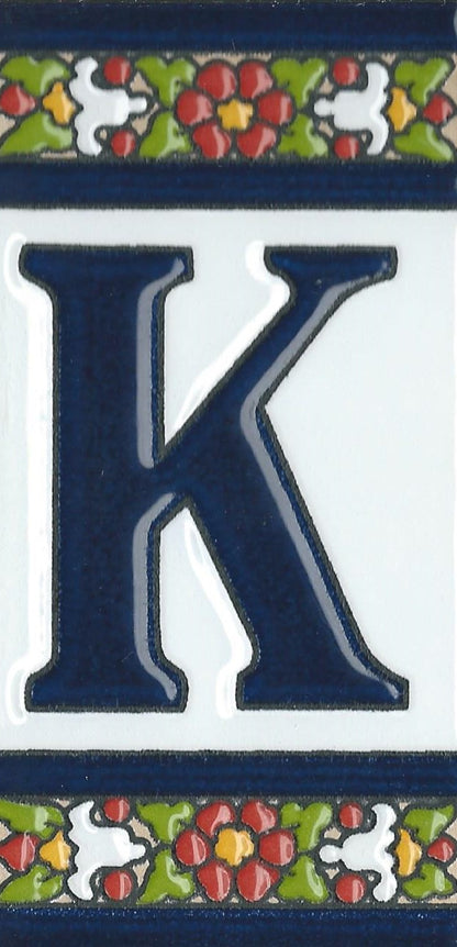 Floral Designed Hand-painted Ceramic Address Number and Letter Tiles 11 x 5.5 cm