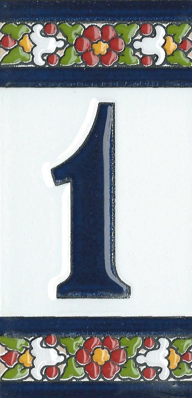 Floral Designed Hand-painted Ceramic Address Number and Letter Tiles 11 x 5.5 cm