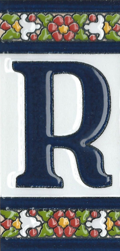 Floral Designed Hand-painted Ceramic Address Number and Letter Tiles 11 x 5.5 cm