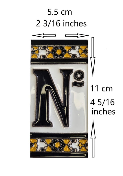Hand-Painted Black Floral Ceramic Number Tiles 11 x 5.5cm with the option of Metal Filigree Frames