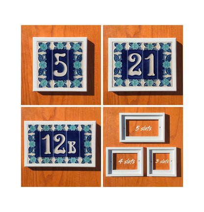 Italian Hand-painted Glow Dark Blue Rose Ceramic House Number Tiles 15 x 4.8 cm