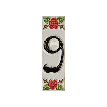 Hand-Painted Italian Ceramic House Number Tile | Red Rose Design 15 x 4.8 cm
