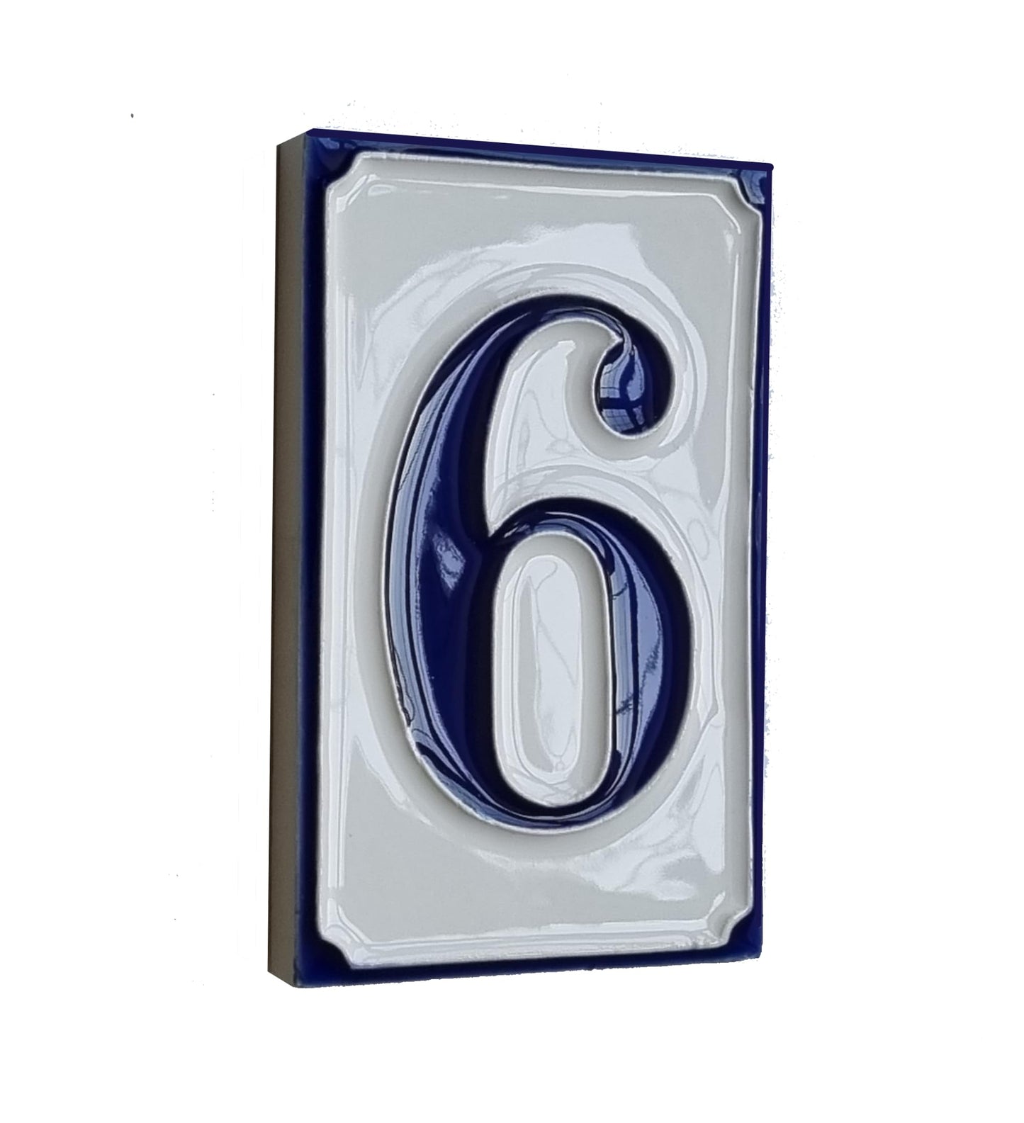 Hand-painted Italian-styled Blue and White Ceramic Custom House Address Numbers Tiles 11 x7 cm