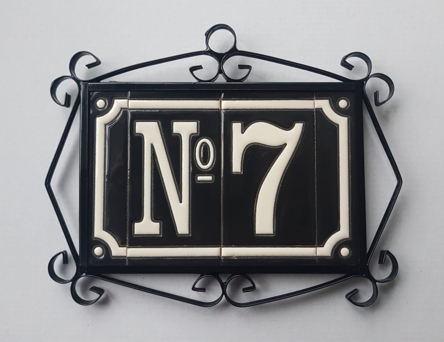 Hand-Painted French Black House Number Tiles 4.3' x 2.2' 11 x 5.5cm & Optional Metal Frames