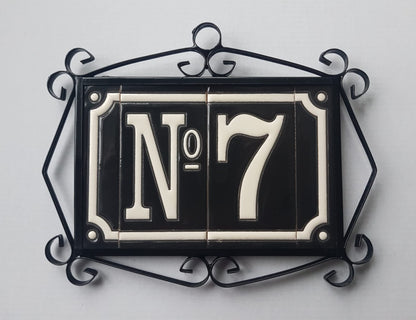 Hand-Painted French Black House Number Tiles 4.3' x 2.2' 11 x 5.5cm & Optional Metal Frames