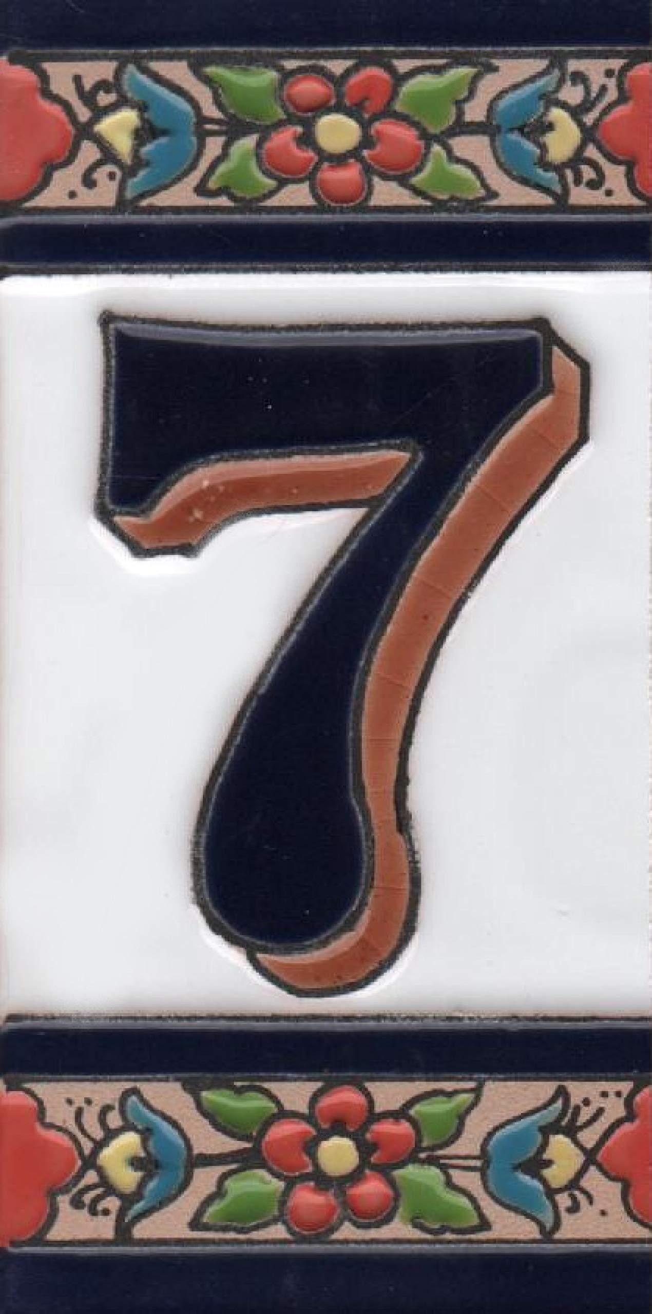 Hand-painted Ceramic Numbers & Letters Tiles Red Blue & Green Floral 11 x 5.5cm 2 to 7 Tile Frames