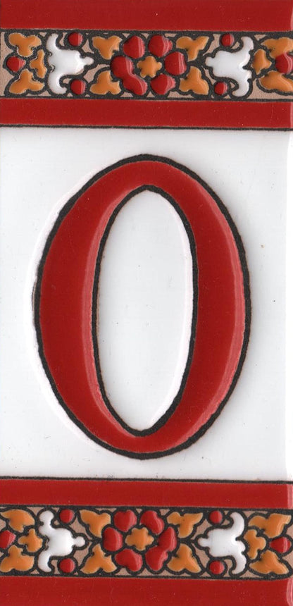 Spanish Floral Roja Ceramic House Number Tiles 11 x 5.5 cm