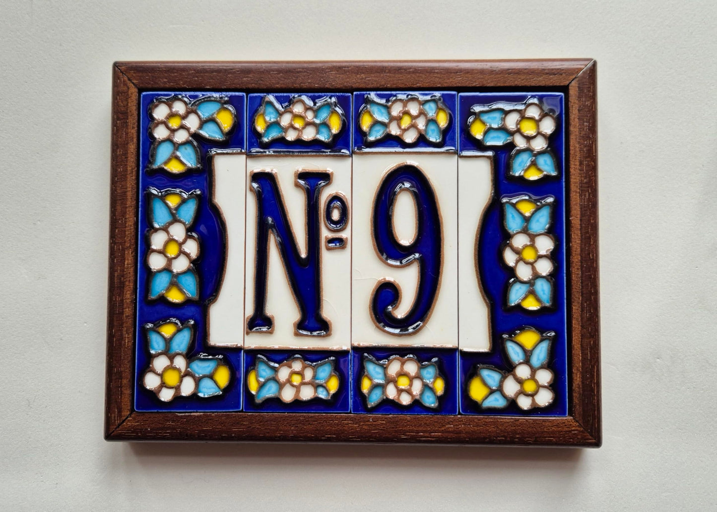 Blue Floral Ceramic House Number Tiles 10 x 3.3 cm