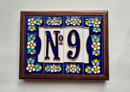 Blue Floral Ceramic House Number Tiles 10 x 3.3 cm