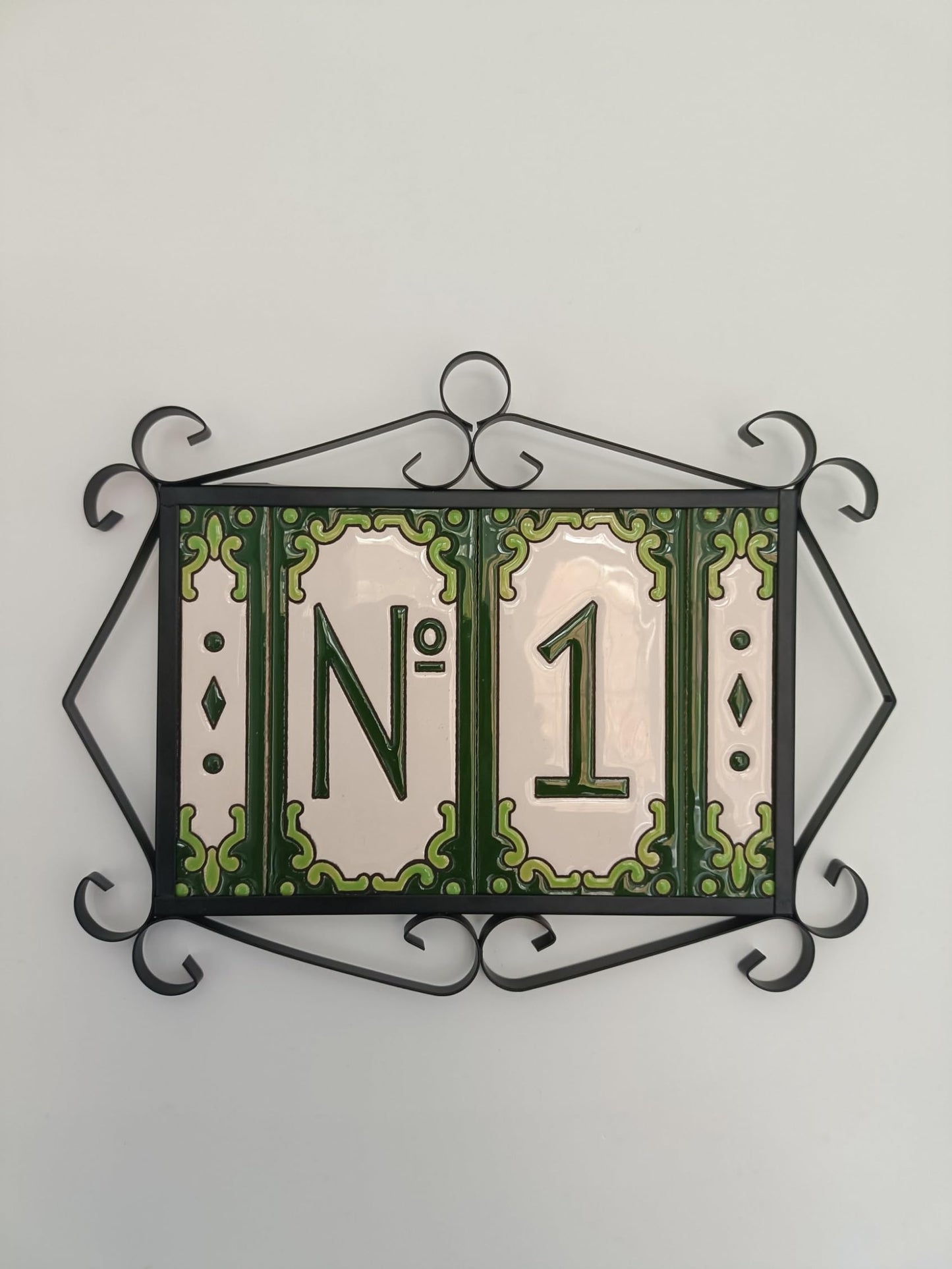 Hand-Painted Jacho Green House Number Tiles 11 x 5.5 cm