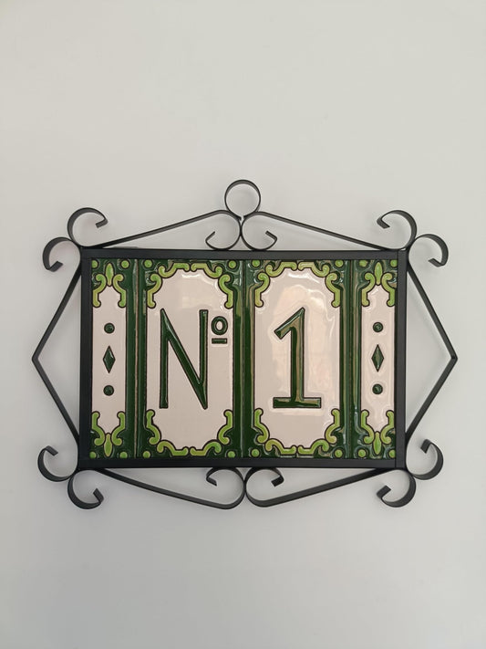 Hand-Painted Jacho Green House Number Tiles 11 x 5.5 cm