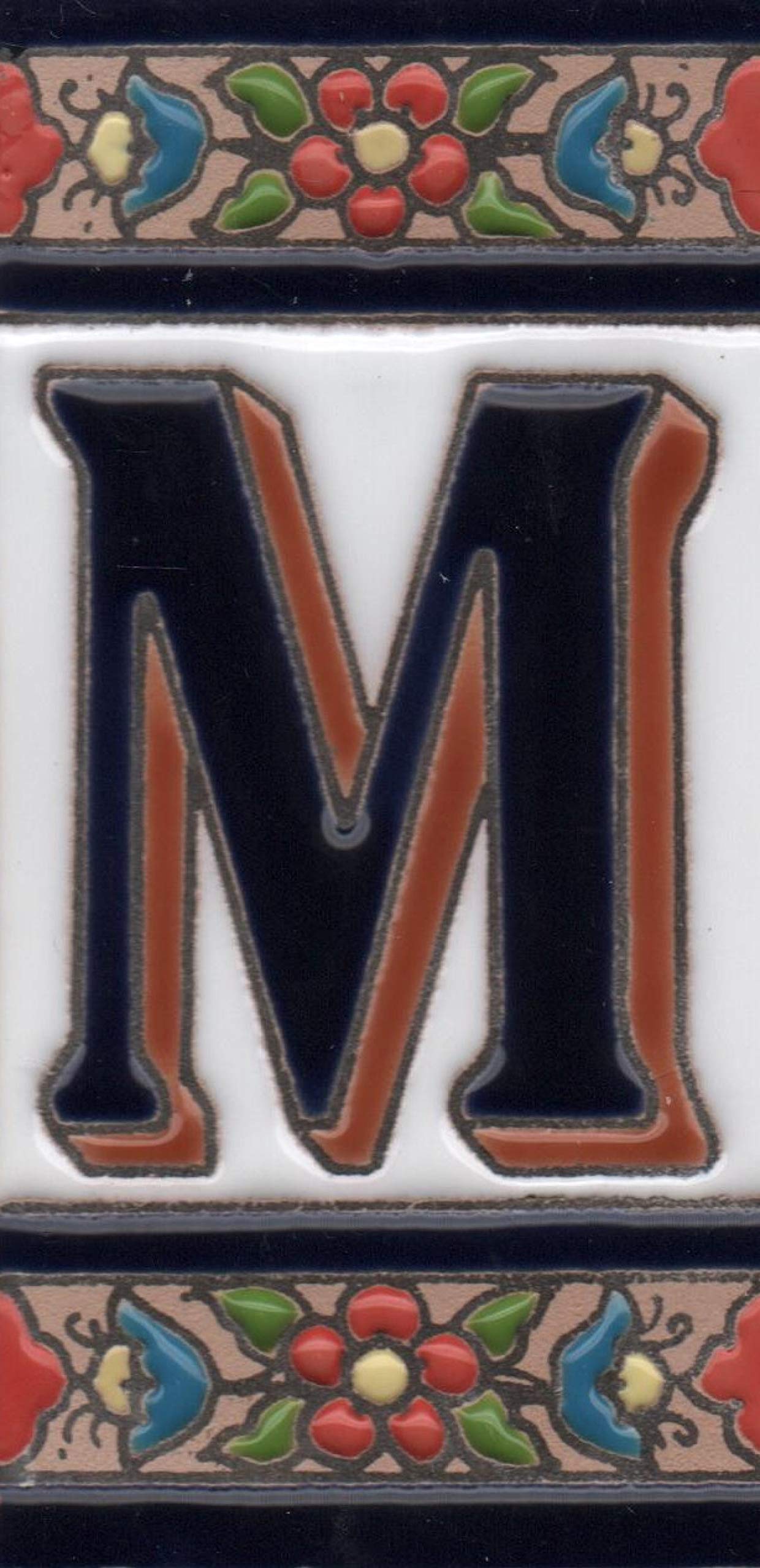 Hand-painted Ceramic Numbers & Letters Tiles Red Blue & Green Floral 11 x 5.5cm 2 to 7 Tile Frames