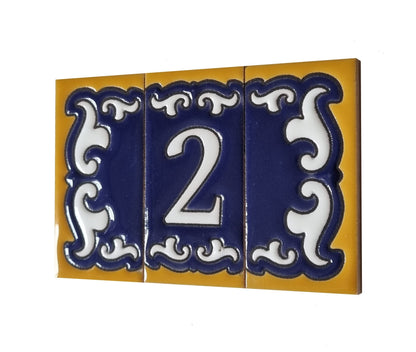 Hand-painted Mini Daniela Deep Blue Ceramic Numbers Tiles 7.5 x 3.7cm | M-01