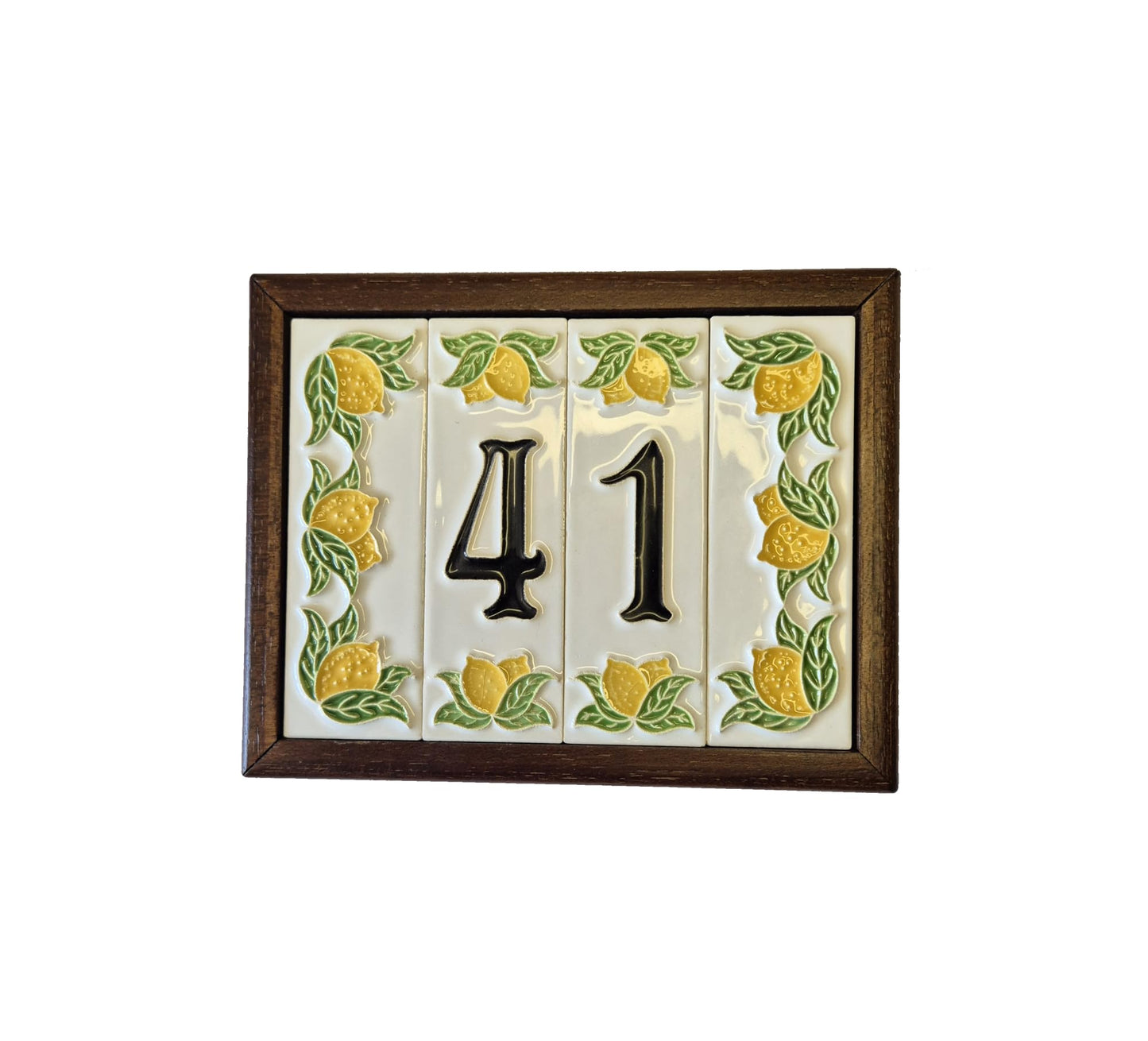 Italian hand-painted lemon ceramic house number tiles with black fonts 10 x 3.3 cm