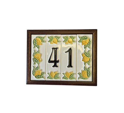 Italian hand-painted lemon ceramic house number tiles with black fonts 10 x 3.3 cm