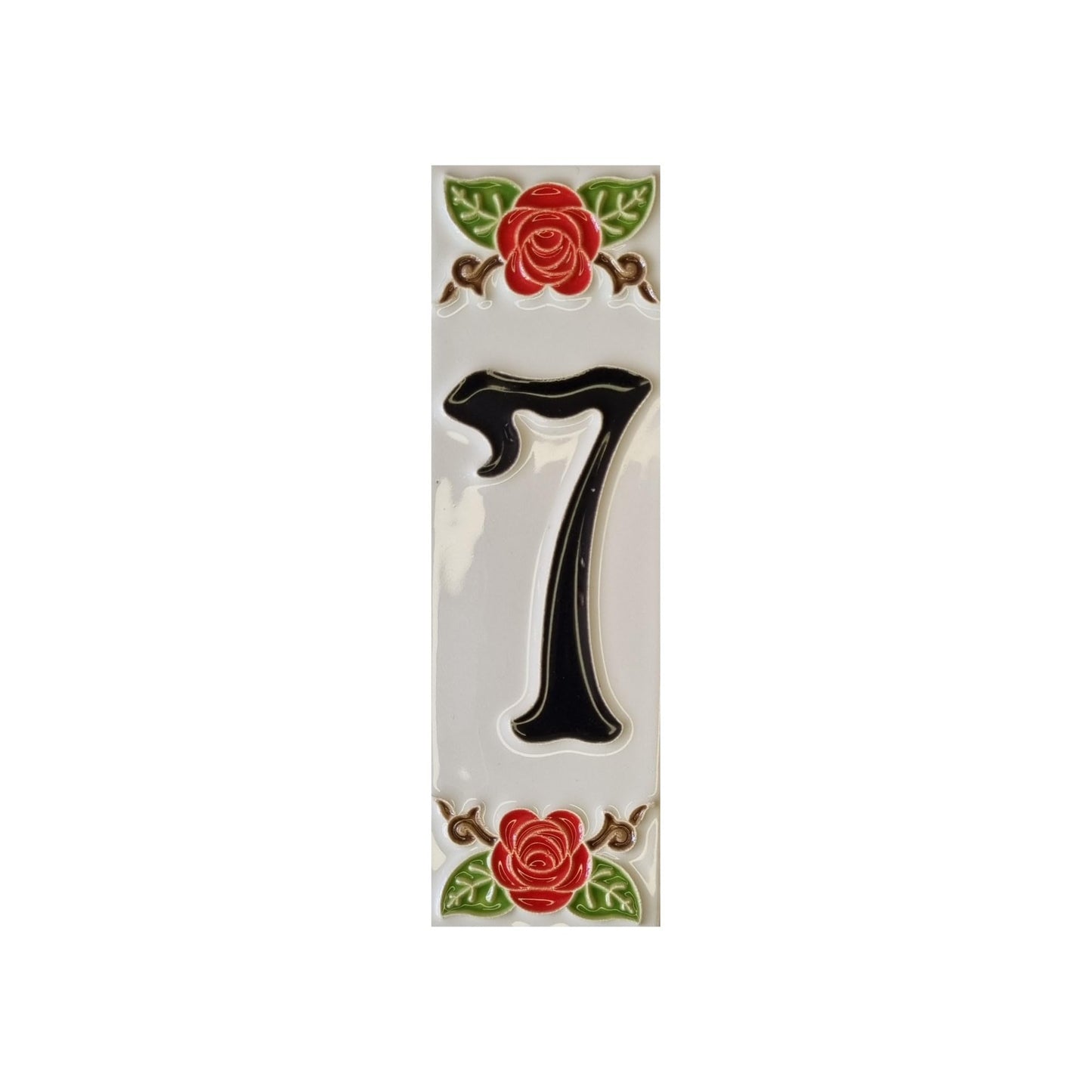 Hand-Painted Italian Ceramic Red Rose House Numbers 10 x 3.3 cm with Black Numbers