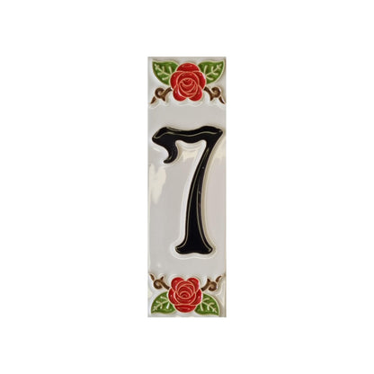 Hand-Painted Italian Ceramic Red Rose House Numbers 10 x 3.3 cm with Black Numbers