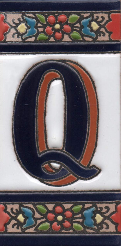 Hand-painted Ceramic Numbers & Letters Tiles Red Blue & Green Floral 11 x 5.5cm 2 to 7 Tile Frames