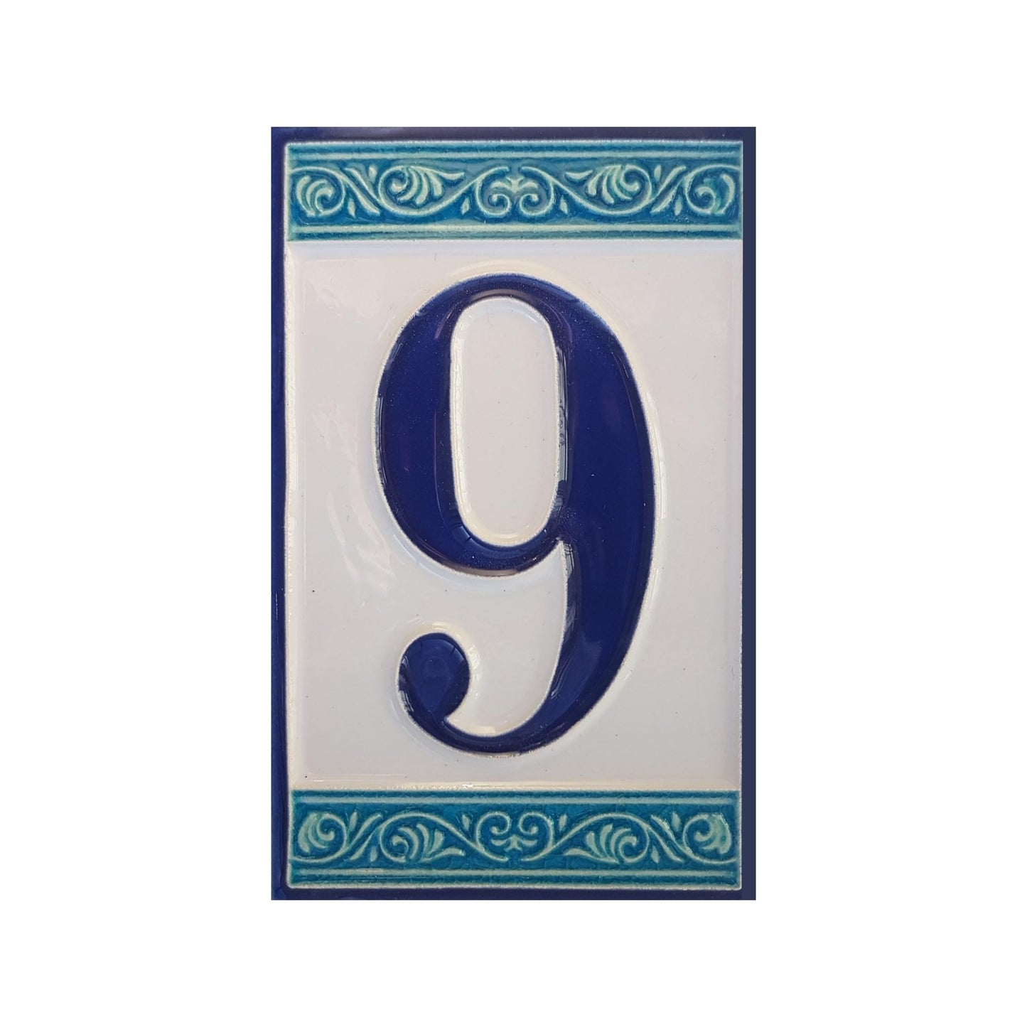 Hand-painted Italian Greek-styled house number tiles 11 x 7cm