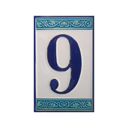 Hand-painted Italian Greek-styled house number tiles 11 x 7cm