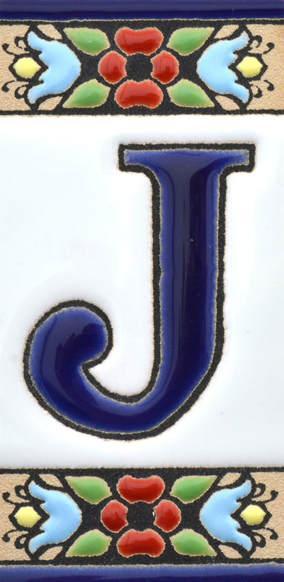 Hand-painted floral house number & letter tiles 2,87" x 1,38" 7.5 x 3.5 cm