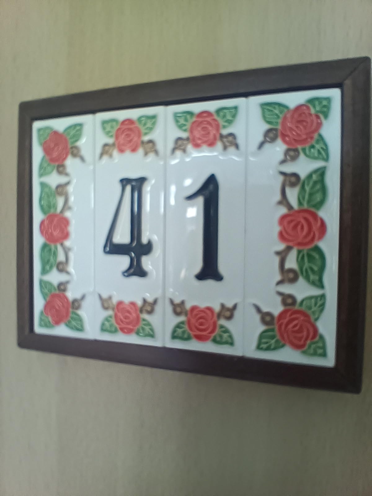 Hand-Painted Italian Ceramic Red Rose House Numbers 10 x 3.3 cm with Black Numbers