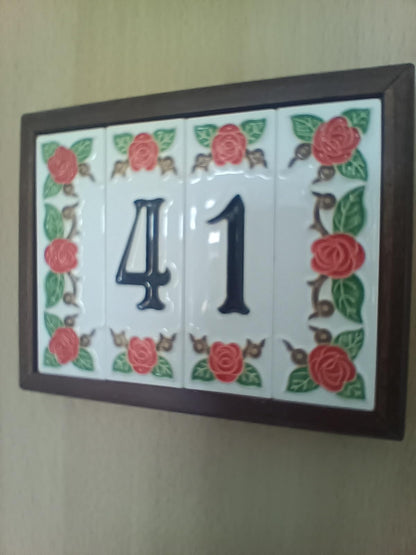 Hand-Painted Italian Ceramic Red Rose House Numbers 10 x 3.3 cm with Black Numbers
