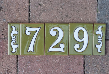Hand-painted Costa Green Ceramic House Number Tiles 10 x 7.5cm