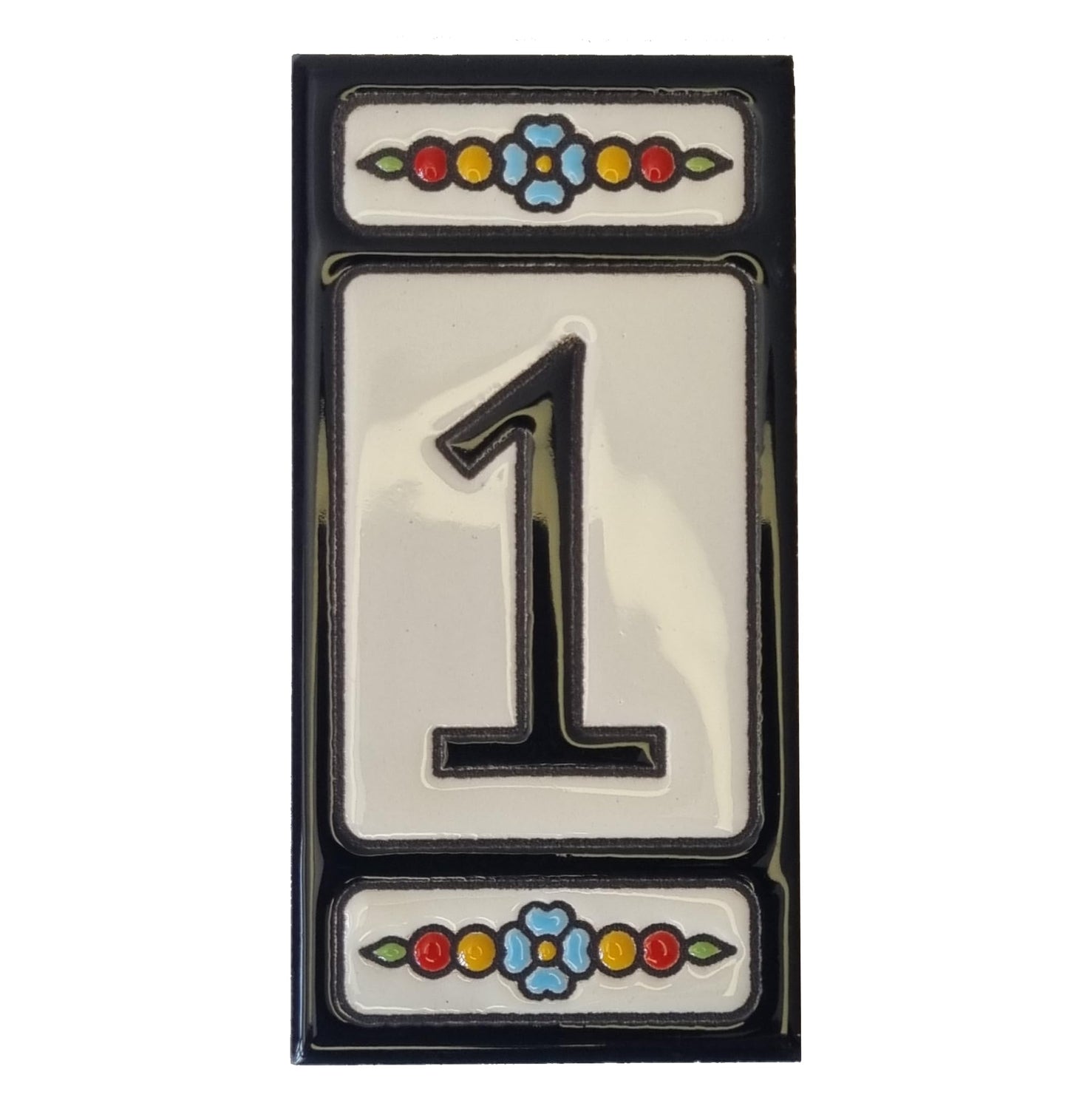 Hand-painted Atalaya M-5 Black Ceramic 11 x 5.5 cm or 2.165 x 4.331 inch House Number Tiles