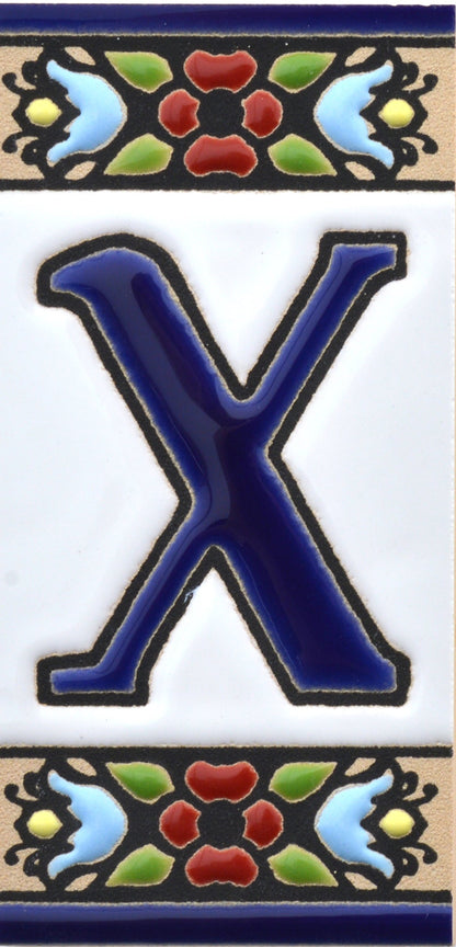 Hand-painted floral house number & letter tiles 2,87" x 1,38" 7.5 x 3.5 cm