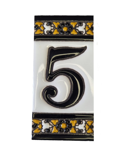 Hand-Painted Black Floral Ceramic Number Tiles 11 x 5.5cm with the option of Metal Filigree Frames