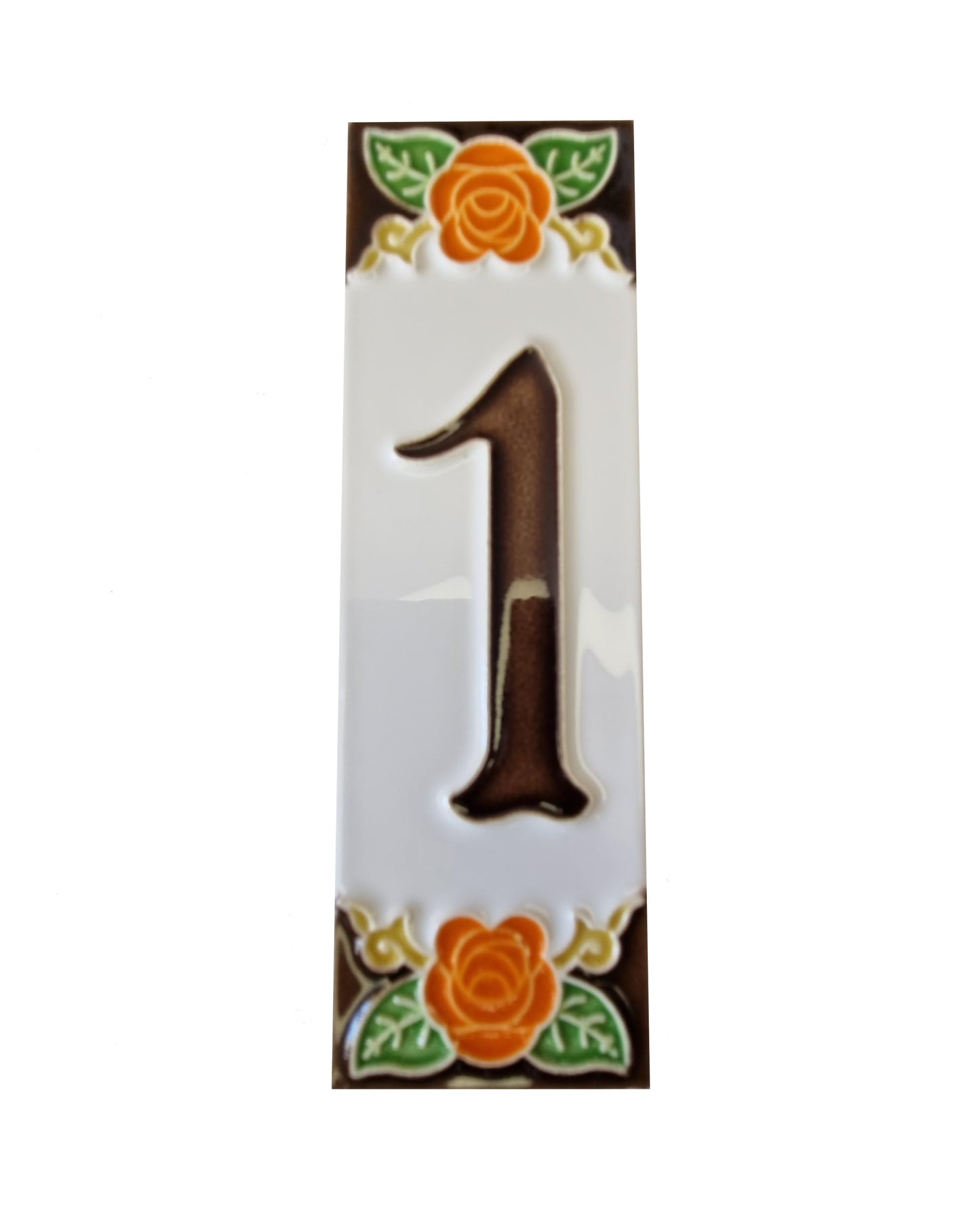 Italian Orange Rose Hand-painted Ceramic House Number Tiles 15 x 4.8cm