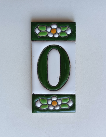 Spanish Ceramic Floral Green Mini House Number Tiles 7.5 x 3.5cm & Metal Filigree Frames
